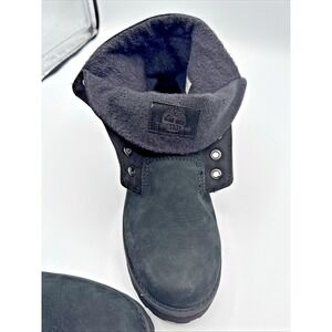 Timberland Roll Top Boots Leather Textile black Kids boys Size 4 one w/o laces